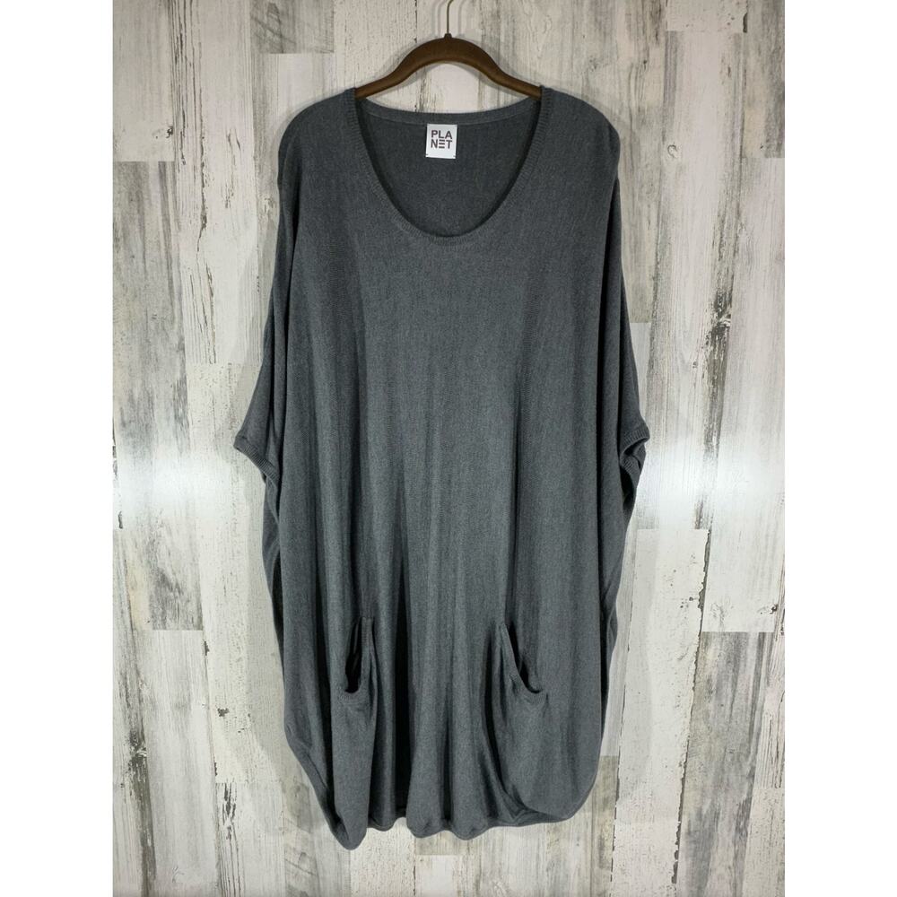 PLANET Poncho One Size Gray Pima Cotton Tencel Blend Pockets Soft Lagenlook